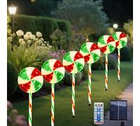 QINER Solar Lights Garden Ornaments Outdoor Light,6 Pcs Candy Lollipop Lights with 8 Lighting Modes for Walkway, Yards,Pathways, Patios, Lawns Candy Cane Christmas Lights