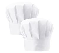 QINERSAW Pack of 2 White Adult Unisex Chef Hat with Elastic Band, Adjustable, Lightweight, Breathable, Durable, Perfect for Baking, Cooking, Hotel, Restaurant, Café