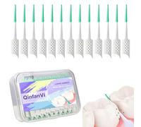 QinfanVi 200PCS Dual-Use Interdental Brushes,Soft Silicone Tooth Floss Picks, Floss Brushes Toothpicks for Clean Between Brushes, Dental Floss Picks for Braces Oral Cleaning (Green)