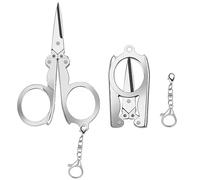 QinfanVi 2PCS Stainless Steel Folding Scissors - Portable Travel Mini Scissors for Paper Craft, Sewing, 10cm Metal Craft (Silver-2pcs)
