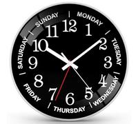QINFIEY 12 Inch Day of Week Wall Clock, Non Ticking Modern Clocks Battery Operated，Analog Day Clock for Seniors Eldly，Classic for Office Home Classroom Bedroom School,Unique Gift Clock