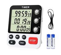 QINFIEY Digital 3 Channels Kitchen Cooking Multiple Timer with Large LCD Count Up Down Stopwatch ON Off Switch Timer for Teaching Reading 3-Level Adjustable Volume with Magnetic Back Battery Included