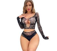 QING HONG Women Naughty Lingerie Sets See Through Babydoll Lingerie Sexy Bra and Knickers Sets Women Underwear Sexy Sets Ladies Female Sheer Outfit Bedroom Nightwear (Black, One Size)