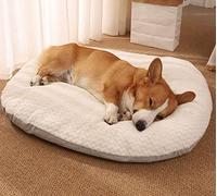 qing yun Oval Dog Bed Crate Mattress,Calming XL Dog Bed Medium Washable,Soft Warm Puppy Bed Cushion Pillows for Small Medium Large Dog Cat (L,White)