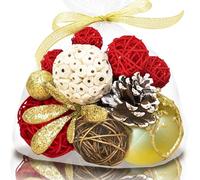 Qingbei Rina Bowl Fillers,Decorative Balls for Centerpiece Vase Fillers,Assorted Wicker Rattan Balls,Winter Decorative Orbs Woven Spheres Table Dining Farmhouse Home Decor(Gold)