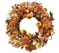 Qingbei Rina Fall Wreaths for Front Door 22 Inch, Outdoor Autumn Wreath for Farmhouse, Eucalyptus, Bright Oak Leaves, Pumpkins, Berries Fall Leaf Wreath, Fall Harvest Window Decor Wreath