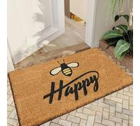 Qingbei Rina Front Door Mat Outdoor,40x70cm,Coir,Bee Happy | No-slip Backing,Super Absorbent,Heavy Duty Dirt Trapper,Weather Resistant,Low Profile,Welcome Entrance Mat,Eco Friendly