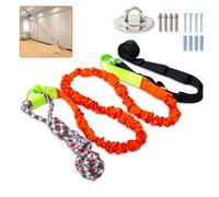 QINGFANGLI Outdoor Bungee Tug Toy,Dog Toy Hanging from Wall, Interactive Exercise Play Cord & Tether Chew Rope Toy for Large Breed Puppies & Small Dog adult with Fixed Disk for Wall (Orange)
