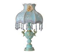QINGGANG-0224 Bedside Lamps Classical Victorian Bedside Table Lamp French Court Fabric Shade Vintage Flowers Bedroom Bedside Table for Reading