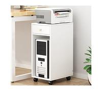 QINGGANG-0224 computer tower stand PC Tower Stand with Storage, 2 Tier Wood Rolling CPU Holder with Drawer, Mobile Printer Cart Case for Home Office(White)