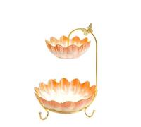 QINGGANG-0224 Decorative Centerpiece Ceramic Tiered Serving Bowls Tray with Metal Rack, Fruit Bowl, Stand for Countertop, Basket Vegetable Snacks Nuts Bread Candy Storage(Orange)