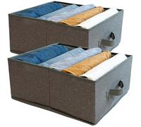 QINGGENG Wardrobe Storage Organiser, Collapsible Clothes Drawer Organiser with Dividers for Jeans, Jumper, Trouser, Underwear, Socks, Sturdy Clothes Storage Box for Wardrobe Bedroom, Set of 2, Grey