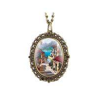 Qinggu Oval Patch Small Pocket Watch, Jewelry Small Pendant Pocket Watch, Necklace Pocket Watch, Women's Watch, with Chain (Alley Street)
