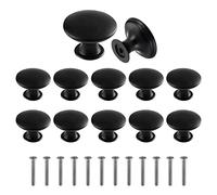 QINGHEC 12 Pcs Black Drawer Handles, Round Kitchen Cabinet Knobs, Metal Handles with Screw, Retro Black Knobs for Drawer and Wardrobe