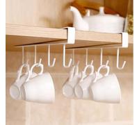 QINGHEC 3 Pack White Cup Holder Under Cabinet,Under Cupboard Cup Holder Rack,No Drilling Under Shelf Mug Holder with Adhesive Screws,Mug Hanger Under Shelf for Restaurant Coffee Shop Bar Kitchen