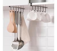 QINGHEC 3 Pcs Black Cup Holder Under Cabinet,Under Shelf Mug Holder,Under Cupboard Mug Hooks,Cupboard Cup Hooks with Adhesive Screw,Mug Rack Under Cabinet for Restaurant Coffee Shop Bar Kitchen