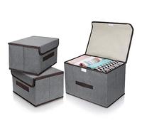 QINGHEC 3 Pcs Fabric Foldable Storage Boxes With Lids - 2 Sizes, Canvas Bins for Toys, Books, Bedroom, Living Room - Grey Collapsible Organizers