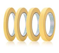 QINGHEC 4 Rolls Yellow Thin Masking Tape, Low Tack Masking Tape 5mm/8mm/12mm/15mm Wide x 55 Yard, Decorating Tape,Thin Painting Tape for Watercolour, Car, DIY Crafts