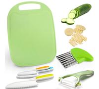 QINGHEC 6 Plastic Kitchen Knife Set-Kids Kitchen Knife-Kids Safety Knives-Toddler Chopping Set with Paring Knife, Potato Slicer, Cutting Board for Kids Chopping Lettuce Salads