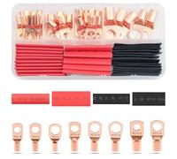 QINGHEC 60 Pcs Ring Crimps Terminals Connectors, Copper Ring Terminals, Cable End Lugs, Copper Ring Lug Terminals, Ring Terminals with Heat Shrink Tubing for Automotive Car Motorcycle Boats