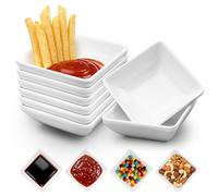 QINGHEC 8 Pcs Square Dipping Bowls, White Soy Sauce Dishes 7.3cm, Small Bowls, Spice Bowls,Dishwasher Safe, Mini Side Seasoning Dish, Snack Bowls for Seasoning Ketchup Sushi Dip BBQ Tapas