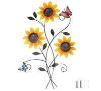 QINGHEC Metal Sunflower Wall Decorations,Metal Flowers Wall Art,with Butterfly Flower,Outdoor Wall Art Fence Decorations,Garden Fence Ornaments for Patio Porch Balcony Farmhouse-39cm x 26cm