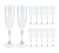 QINGLANG 12Pcs Plastic Champagne Flutes Flat Bottom Wine Glasses Reusable Wedding Anniversary Birthday Hen Party Prosecco Glass Wine Cocktail Drinking Glasses Gift(Transparent Color)