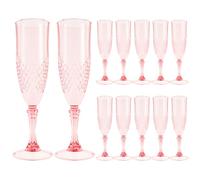 QINGLANG 12Pcs Plastic Champagne Flutes Flat Bottom Wine Glasses Reusable Wedding Anniversary Birthday Hen Party Prosecco Glass Wine Cocktail Drinking Glasses Gift(Pink)