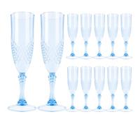 QINGLANG 12Pcs Plastic Champagne Flutes Flat Bottom Wine Glasses Reusable Wedding Anniversary Birthday Hen Party Prosecco Glass Wine Cocktail Drinking Glasses Gift(Blue)