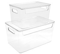 QINGLANG 2 Pcs Trash Bag Dispenser Plastic Storage Bins Kitchen Storage Box Stackable Cabinet Shelf Organiser Under Sink Trash Bag Roll Holder Open Front Trashs Bags Organizer for Garbage Bags