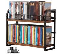 QINGLANG 2 Tier CD Holder Vinyl Record Holder Desktop CD Storage Shelf with Display Top Holds up to 55 Dvds Space-Saving Desktop Organiser for Music Enthusiasts and Collection