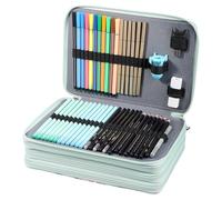 QINGLANG 200 Slots Pencil Wrap Case Pencil Holder Colored Pen Pouch Bag Large Capacity 4 Compartment Pens Storage Organizer with Zipper(Green)