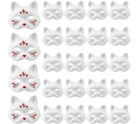 QINGLANG 24Pcs Cat Masks to Decorate Mask White Paper DIY Blank Animal Hand-Paintable Anime Half Facemasks Personalised Mask for Cosplay, Masquerade, Halloween & Carnival