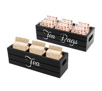 QINGLANG 2Pcs Tea Bag Organiser Wood Tea Box Drawer Storage Holder with 3 Compartment Teas Caddy Teas Bag Storage Organiser Box for Coffee Station, Sugar Packet, Sweeteners, Small Packets(Black)