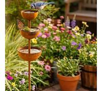 QINGLANG 3-Tier Metal rain catchers for garden Vintage Bronze Bird Bath & Bee Watering Station Decorative Rainwater Collector Plant Support Ornament for Outdoor Yard, Patio, Wildlife Feeder (60cm)