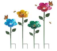 QINGLANG 4 Pack Bee Watering Station with Adjustable Height Stakes Bee Baths for Garden Flower Shaped Metal Bees Feeder Cups Decorative Butterfly Feeder Insect Drinking Station for Outdoor Yard Decor