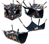QINGLANG 4 Pcs Hamster Hammock Set Rat Hanging Bed Cage Accessories Washable Guinea Pig Hideout Bed Soft Ferret Hanging Nest Swing Small Animals Bedding Hut for Chinchilla Sugar Glider Squirrel(Navy)