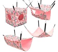 QINGLANG 4 Pcs Hamster Hammock Set Rat Hanging Bed Cage Accessories Washable Guinea Pig Hideout Bed Soft Ferret Hanging Nest Swing Small Animals Bedding Hut for Chinchilla Sugar Glider Squirrel(Pink)