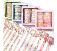 QINGLANG 48 Rolls Floral Gold Foil Washi Tape Set, 4 Gift Boxes Watercolour Masking Tape (10/15/20mm Wide), Decorative Art Craft Tapes for Scrapbooking, Planners & Wrapping