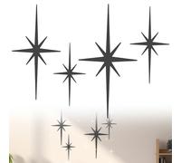 QINGLANG 4Pcs Cast Iron Wall Decor Metal Star Wall Hangings Vintage Star Wall Art 4 Sizes Elegant Star Wall Ornament Set Gold/Black/Silver for Home Office Indoor Outdoor Decoration(Black)