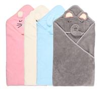 QINGLANG 4Pcs Hooded Baby Towels Newborn Soft Comfortable Bath Towel Super Absorbent Thick Toddler Towels with Hood 80 * 80 Cm Baby Hooded Towel Fast Drying for Infant Boy and Girl