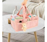 QINGLANG Baby Nappy Caddy Organiser Portable Baby Wipes Bag Diaper Caddy Felt Nursery Storage Baskets Newborn Essentials Gifts with Removable Dividers Compartments Newborn Shower Gift Tote Bag