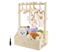 QINGLANG Baby Shower Basket Baby Shower Crate Closet with Hanging Rail Wooden Crate Hamper with 5 Hanger Large Capacity Babys Storage Clothes Rack for Babys Showers Pregnancy New Parent Gifts