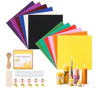 QINGLANG Beeswax Candle Making Kit 12 Natural Honeycomb Wax Sheets with Wicks, Ribbon & Bee Decors DIY Rolled Candle Craft Set for Kids Adults Beginners, Making Supplies Gift 20 X 20 cm(Colorful B)