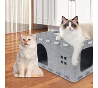 QINGLANG Cat House for Indoor Cat 2 Layer Cat Cave Bed 52x32x31cm Thick Felt Scratching Board Detachable Cats Hut Warm Soft Cats Tent Pet House for Puppy Kitten Small Dogs