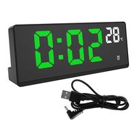 QINGLANG Digital Alarm Clock Large Numbers USB Charging Port with Battery Powered Bedside Clock 3 Adjustable Alarm Volumes 5 Dimmers Date Snooze Display Electric Desk Clock for Bedroom(Green light)