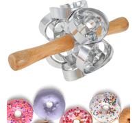QINGLANG Doughnut Cutter Round Shape Donut Cookie Cutter Stainless Steel Biscuit Mold with Handle Quick Revolving Donut Cutter Maker Pastry Dough Baking Roller for DIY Cake Baking