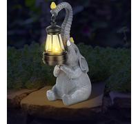 QINGLANG Elephant Statue Solar Lights Outdoor Garden Ornaments Resin Elephant Figure Solar Powered LED Lights Decor Waterproof Outdoor Decor Lights for Patio, Balcony, Yard, Garden Gifts 20x9x7cm