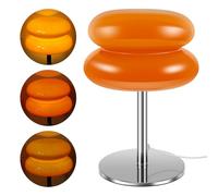 QINGLANG Glass Bedside Table Lamp Modern Egg Tart Lamp Retro Cute Desk Lamp with 3 Color Dimmable Modes Aesthetic Lamp for Bedroom Living Room Nightstand(Orange)
