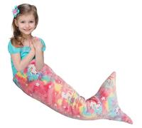 QINGLANG Mermaid Tail Blanket Glow in the Dark Little Mermaid Blanket for Girls Kids Gifts 50x100cm All Seasons Soft Flannel Fleece Mermaid Sleeping Bag Plush Fish Scale Snuggle Blanket (Colorful B)